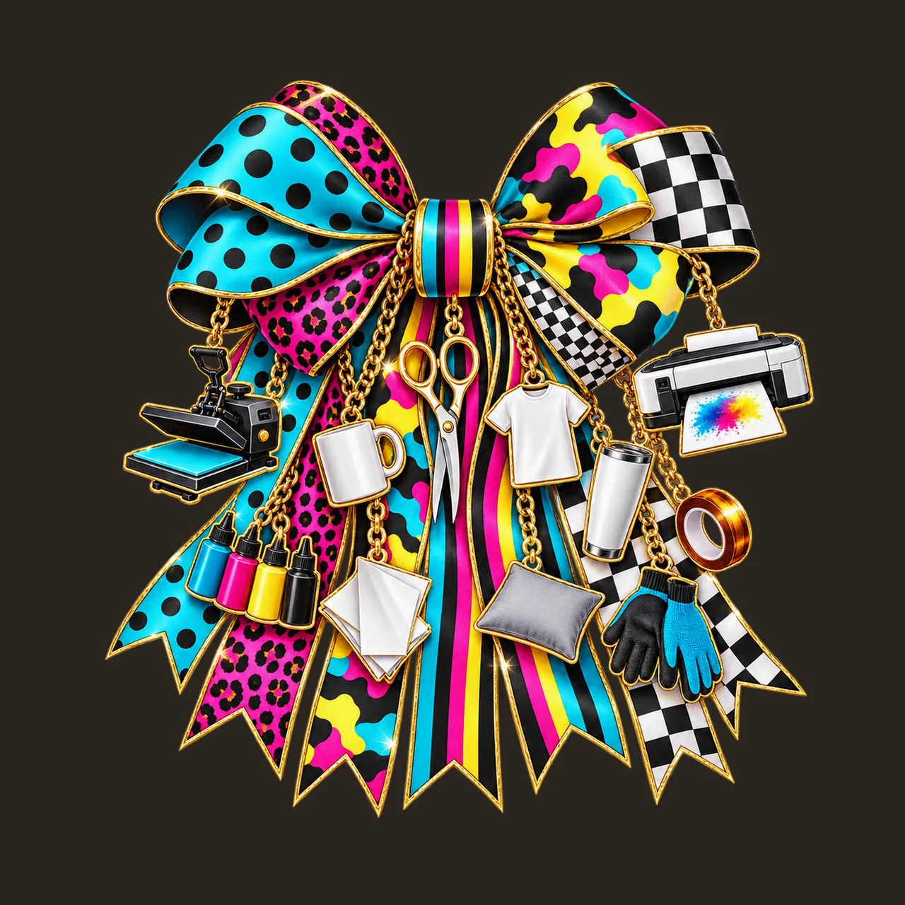 Sublimation Crafter Bow Charm PNG, Gold Chain Charms, Transparent Sublimation Design, Digital Download contrast preview thumbnail