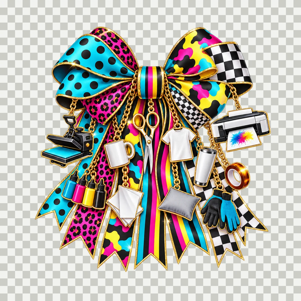 Sublimation Crafter Bow Charm PNG, Gold Chain Charms, Transparent Sublimation Design, Digital Download transparency and detail preview thumbnail