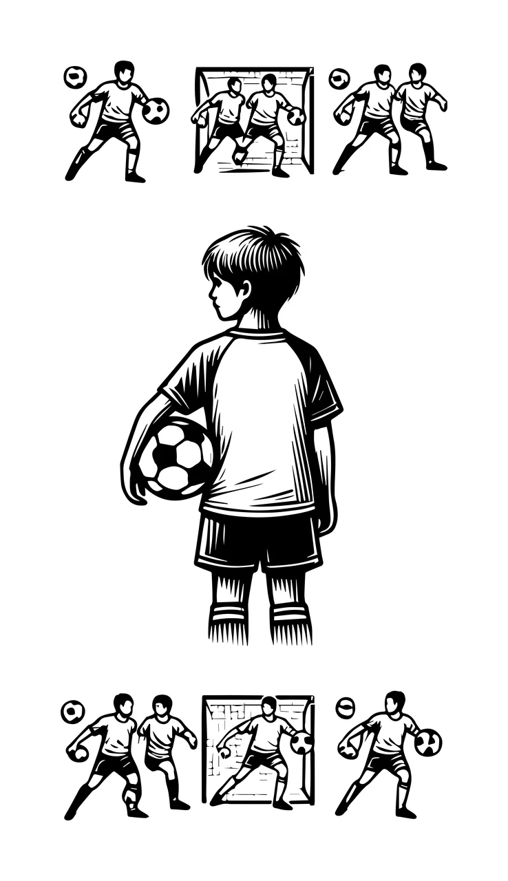 Soccer Ball Player Child Holding With Vignettes players engraving