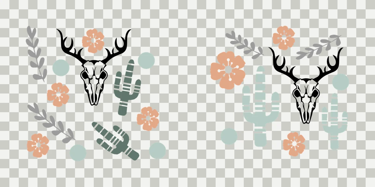 Can Glass Wrap Deer Skulls And Cactus Floral decorative flowers transparency and detail preview thumbnail