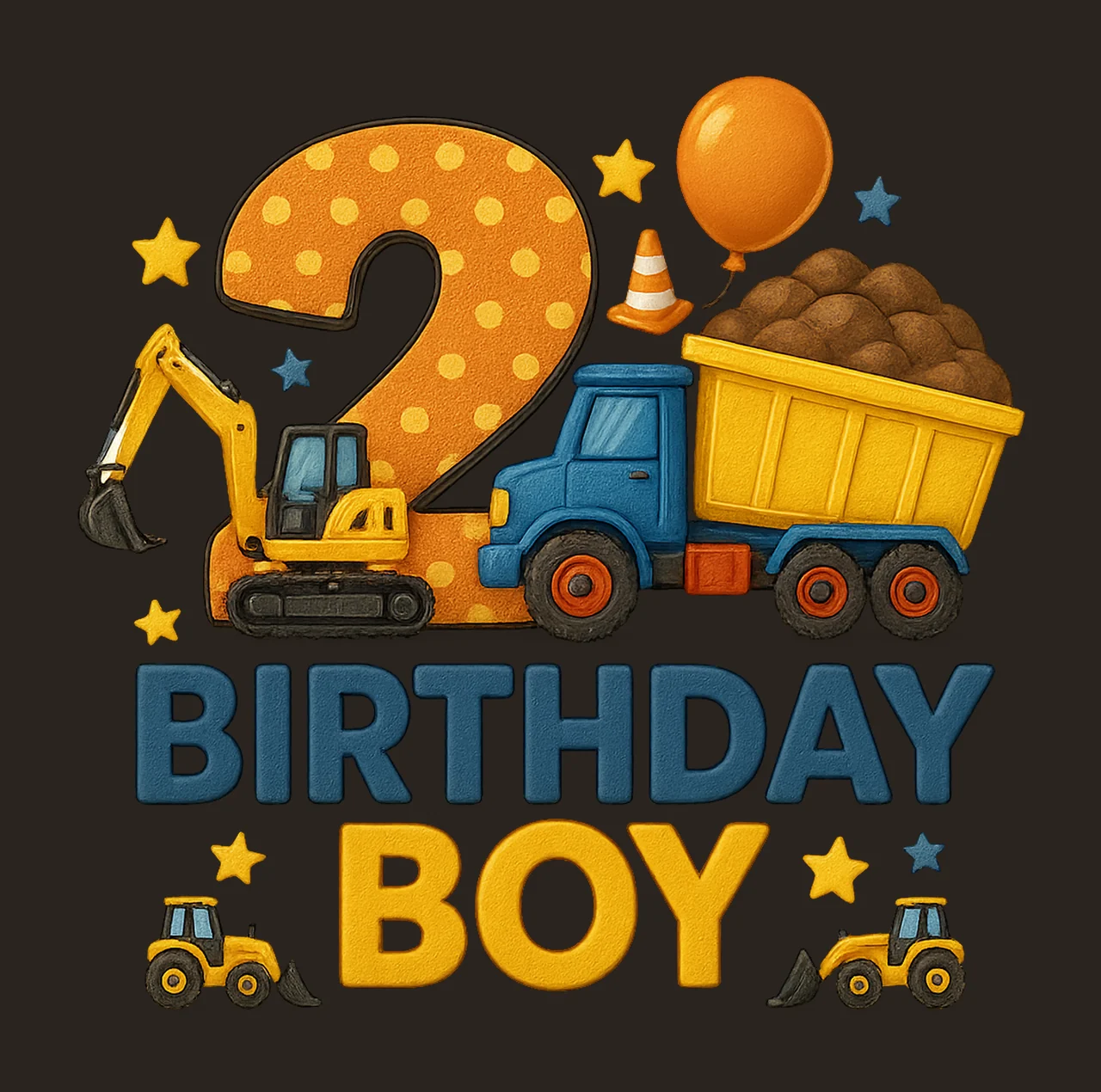 Construction Dump Truck 2nd Birthday Iron On Transfer contrast preview thumbnail
