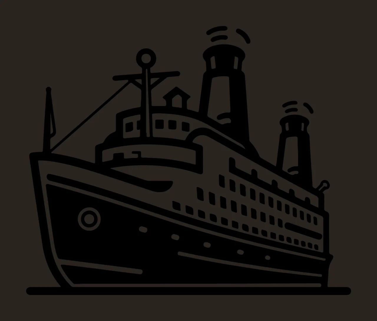 Cruise Ship Black Silhouette Drawing floating chimney line art contrast preview thumbnail