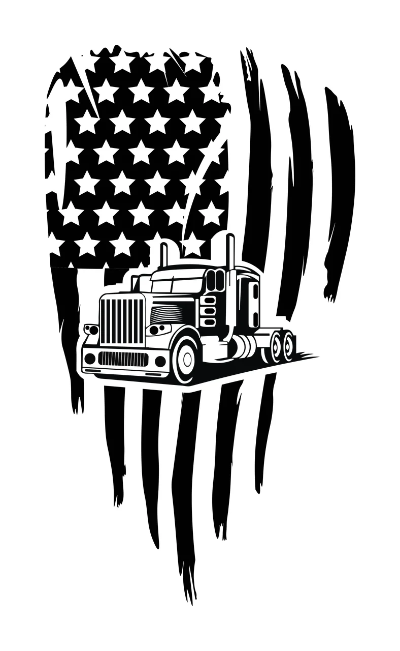 Truck Flag American With Tattered Silhouette stars stripes