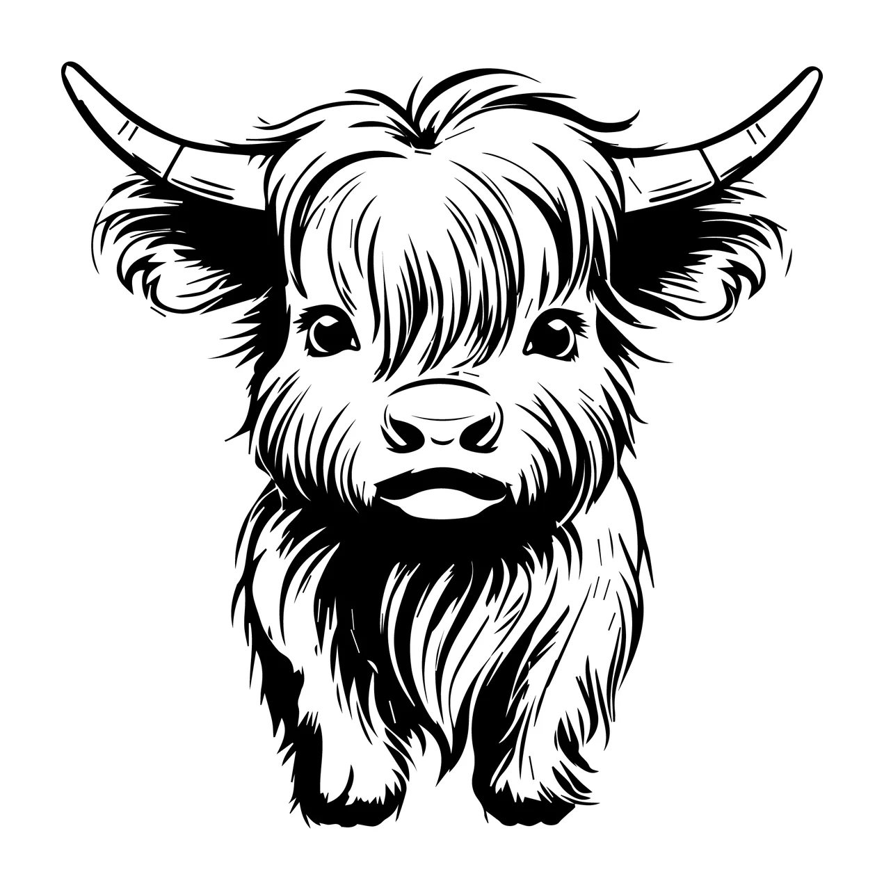 Small Furry Animal Head Illustration horns fur ears line art