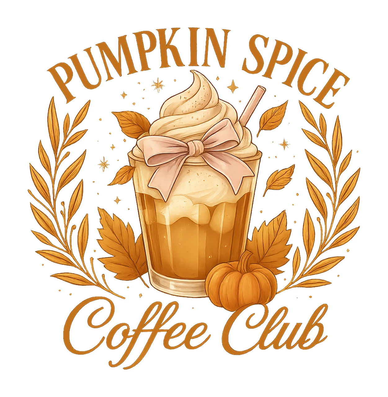 Pumpkin Drink Festive With Glass And Whipped cream ribbon