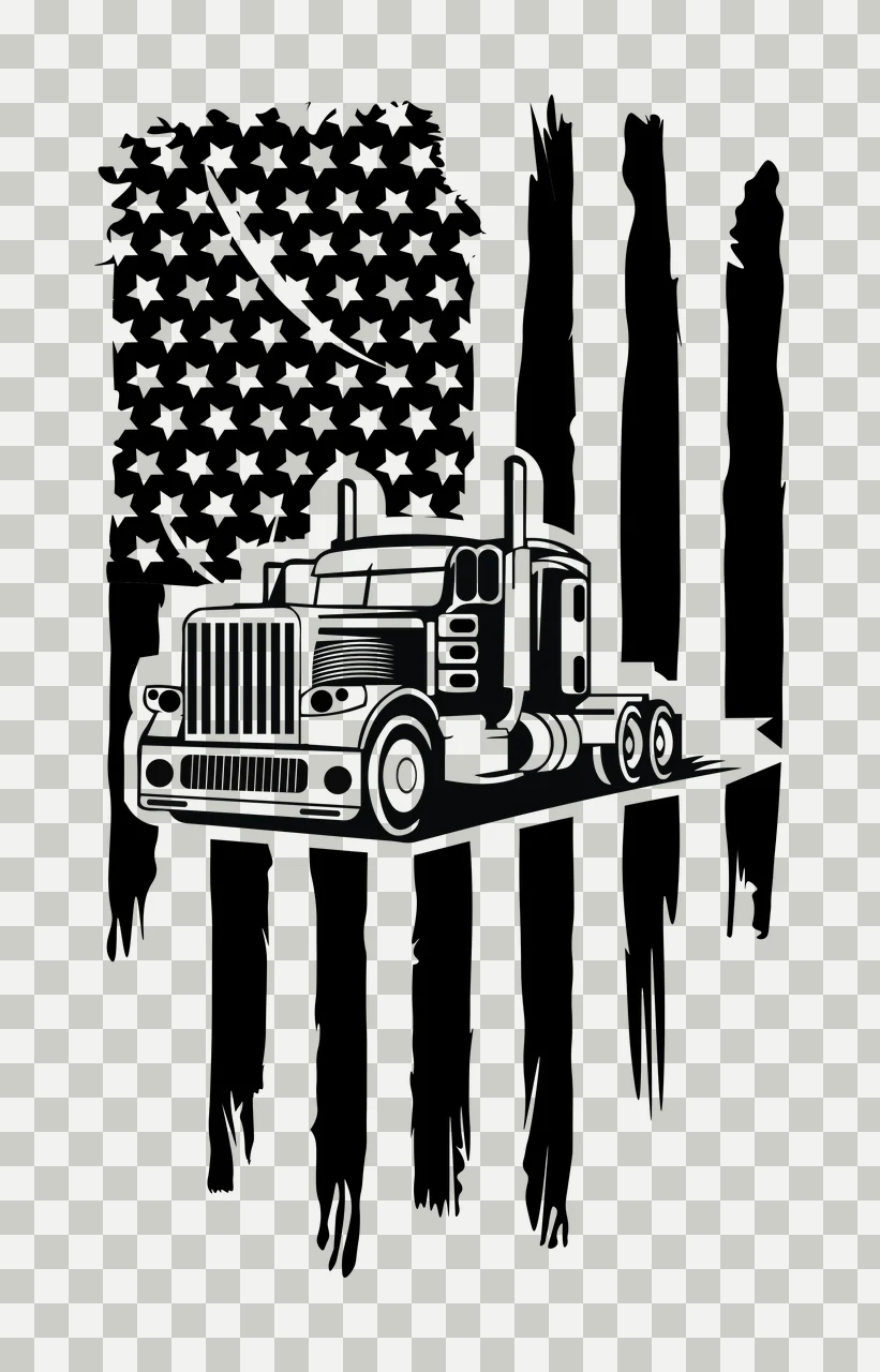 Semi Truck Flag Silhouette Over American stars stripes cab transparency and detail preview thumbnail