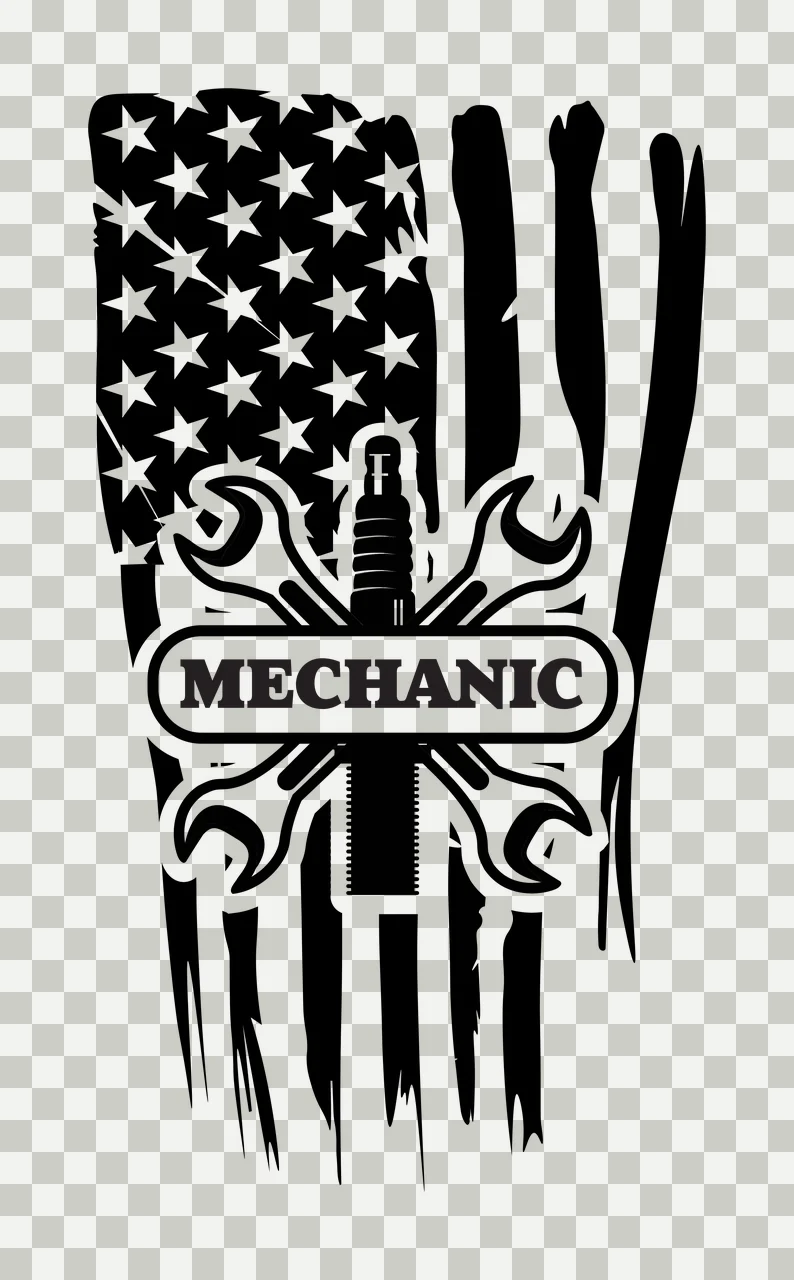 Mechanic With Spark Plug And Wrenches insignia flag stencil transparency and detail preview thumbnail