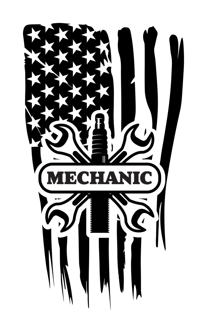 Mechanic With Spark Plug And Wrenches insignia flag stencil