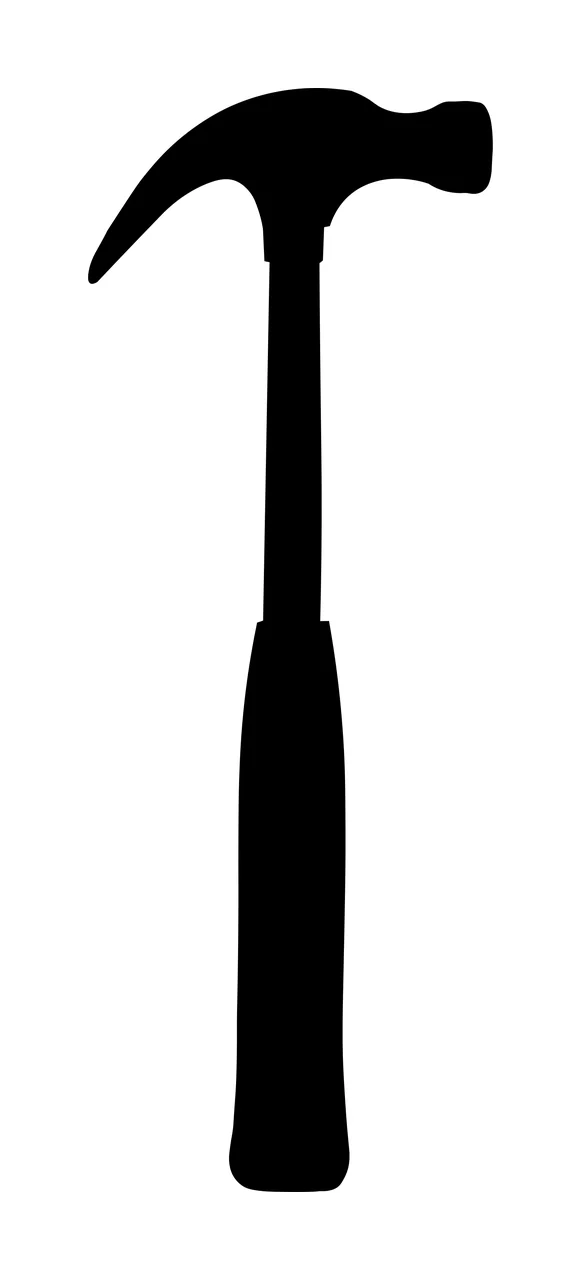 Claw hammer silhouette Illustration with hammer head, handle and grip in black and white
