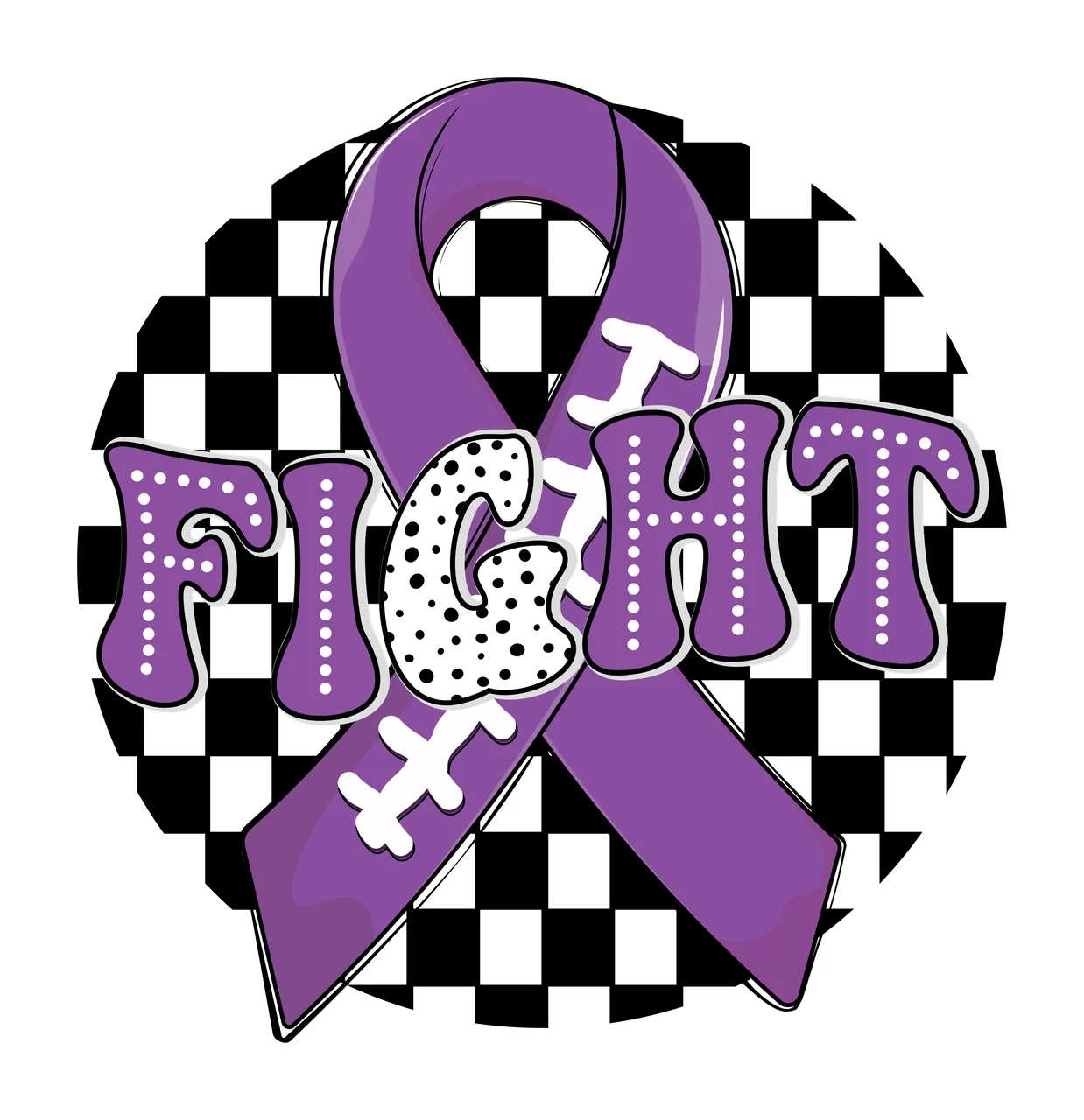 Black Ribbon Shape On Checkerboard dots white awareness pattern