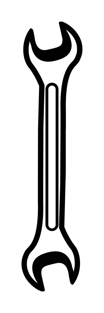 Line Art Illustration of wrench with open-ended wrench, double open jaw and recessed shaft in black and white