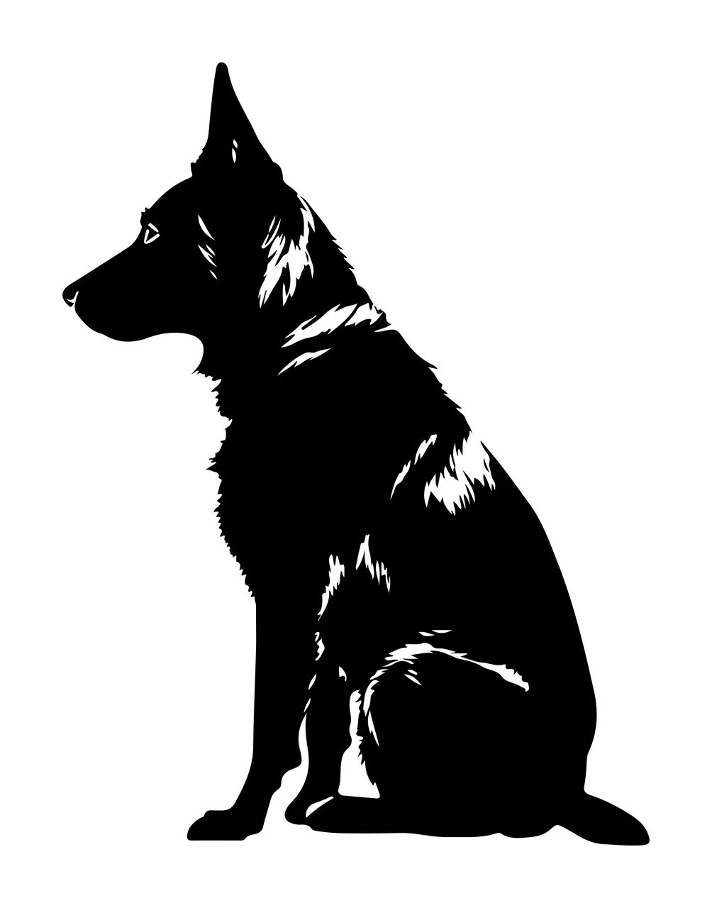 Dog German Shepherd Profile Silhouette sitting ears tail minimalist