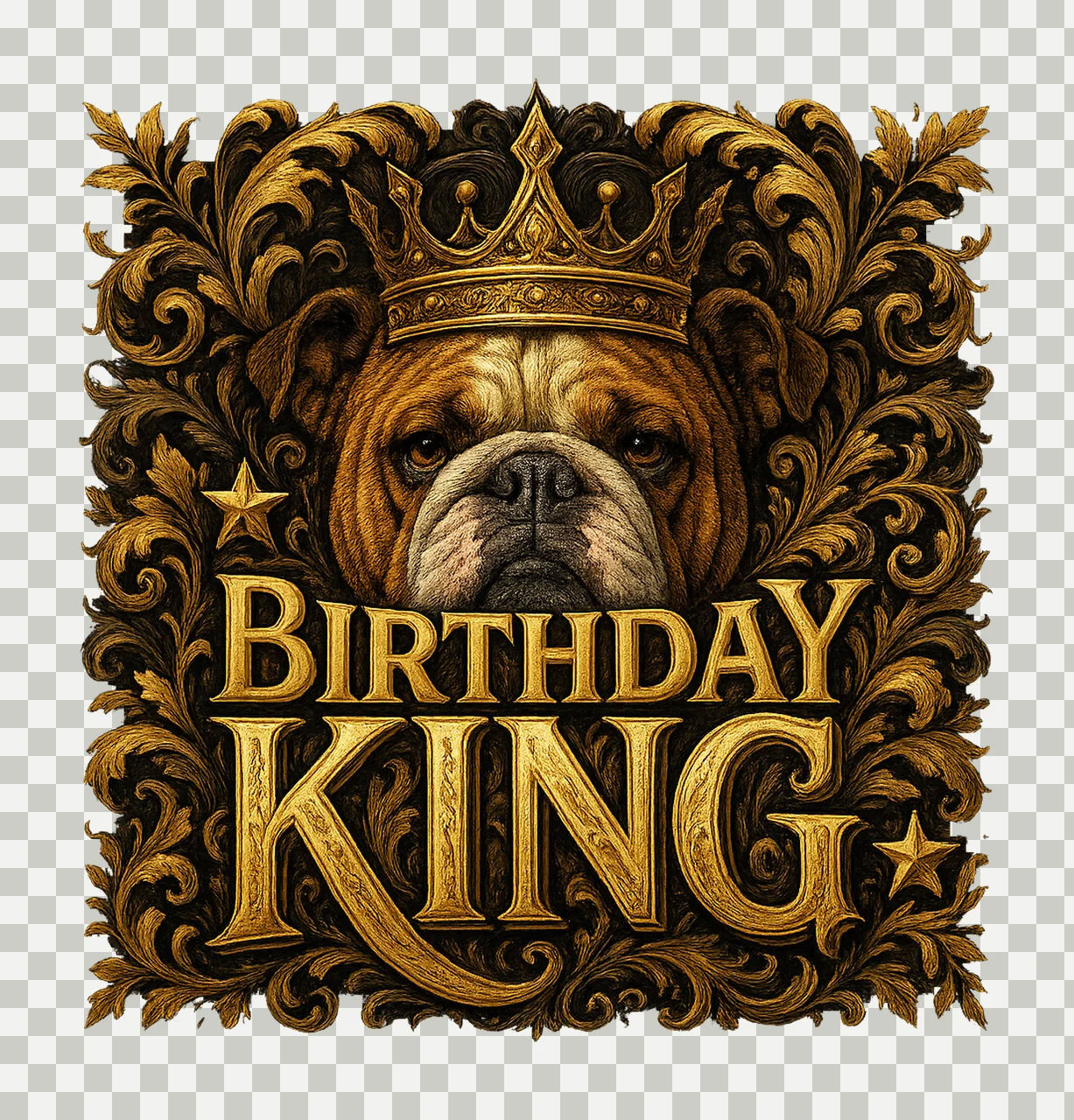 Birthday King Bulldog Portrait Gold Frame crown star transparency and detail preview thumbnail