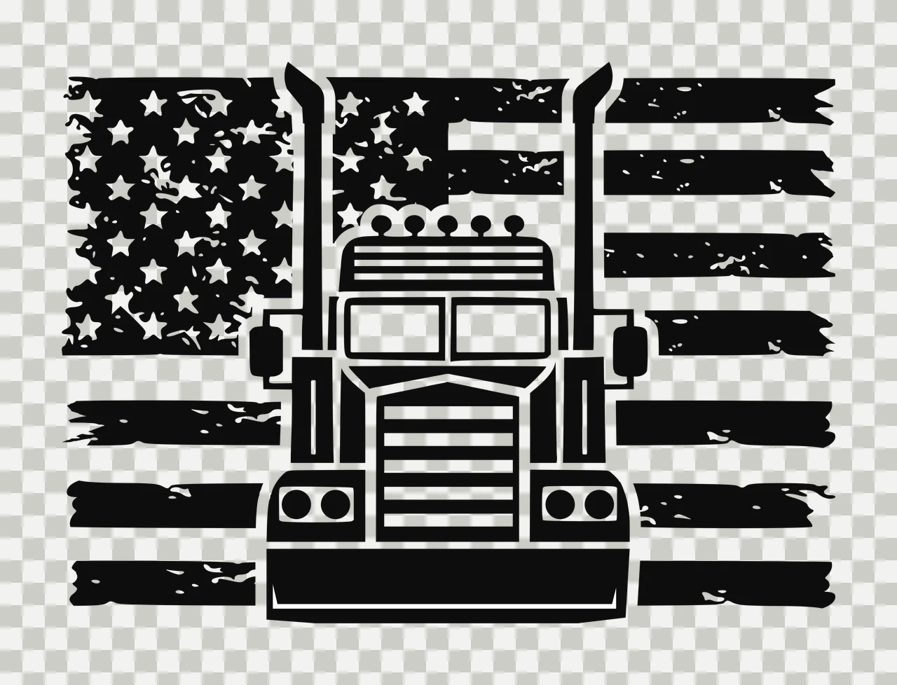 Truck Flag Semi Front View On Horizontal Distressed stationary transparency and detail preview thumbnail