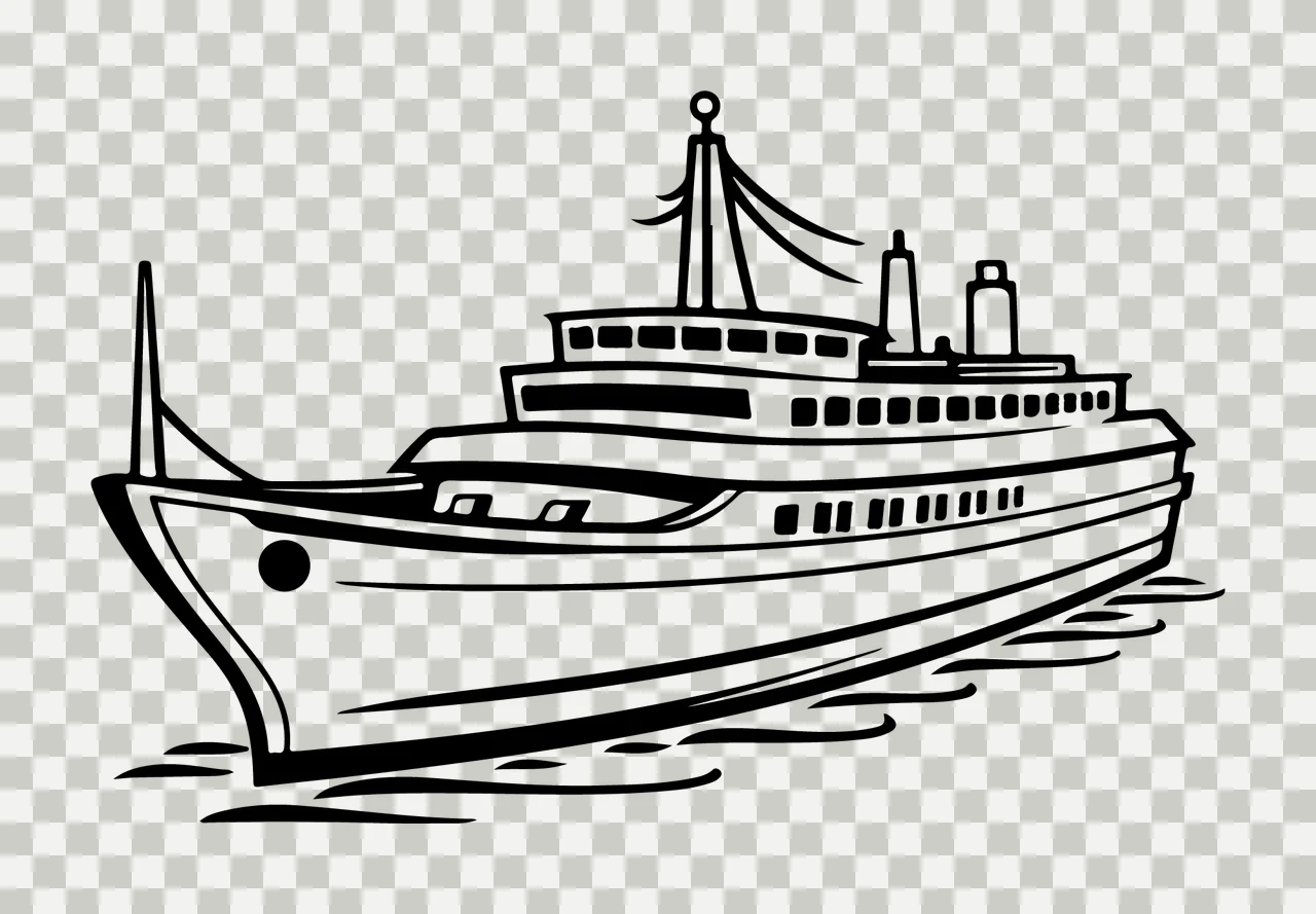 Cruise Ship Line Art Passenger On Waves floating water black transparency and detail preview thumbnail
