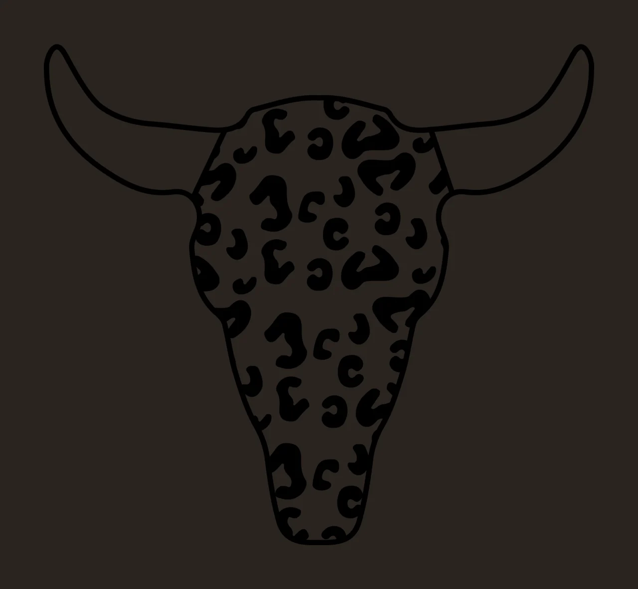 Leopard Print Bull Skull Illustration facing forward horns contrast preview thumbnail