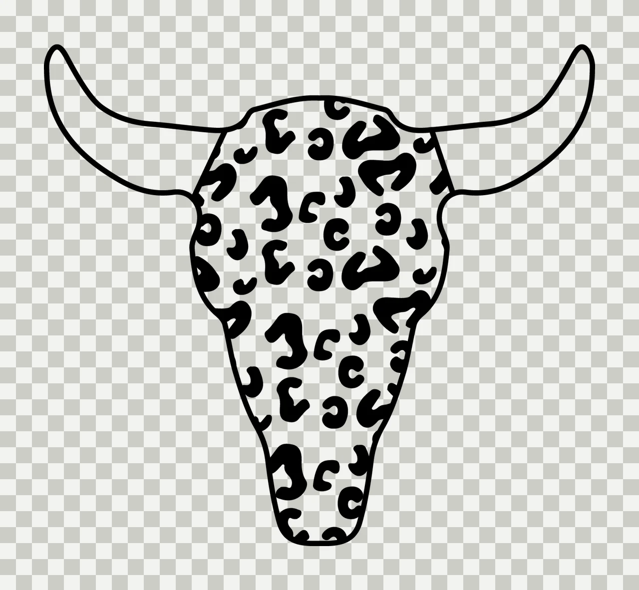 Leopard Print Bull Skull Illustration facing forward horns transparency and detail preview thumbnail