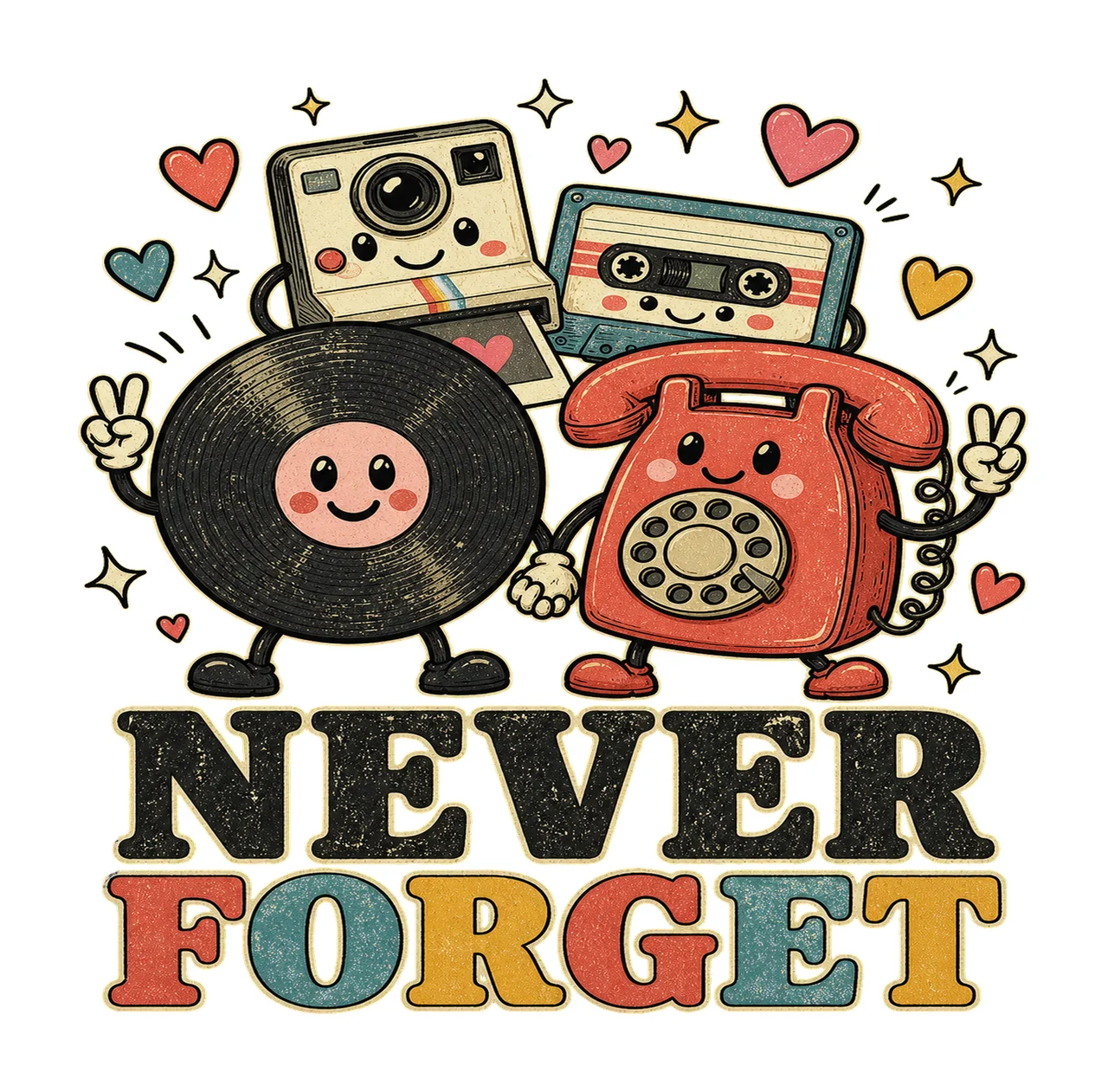 Never Forget Cute Retro Vinyl Sublimation Design Variation C