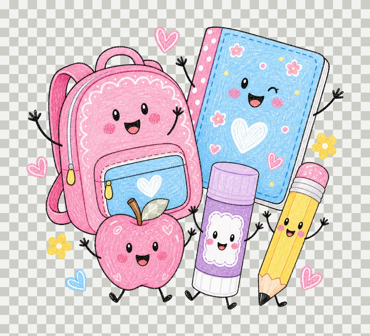Pink School Anthropomorphic Items Standing With Backpack transparency and detail preview thumbnail