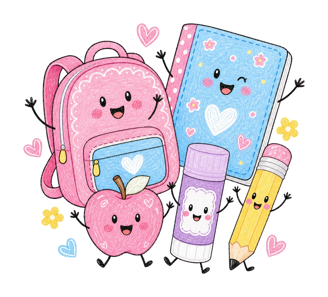 Pink School Anthropomorphic Items Standing With Backpack