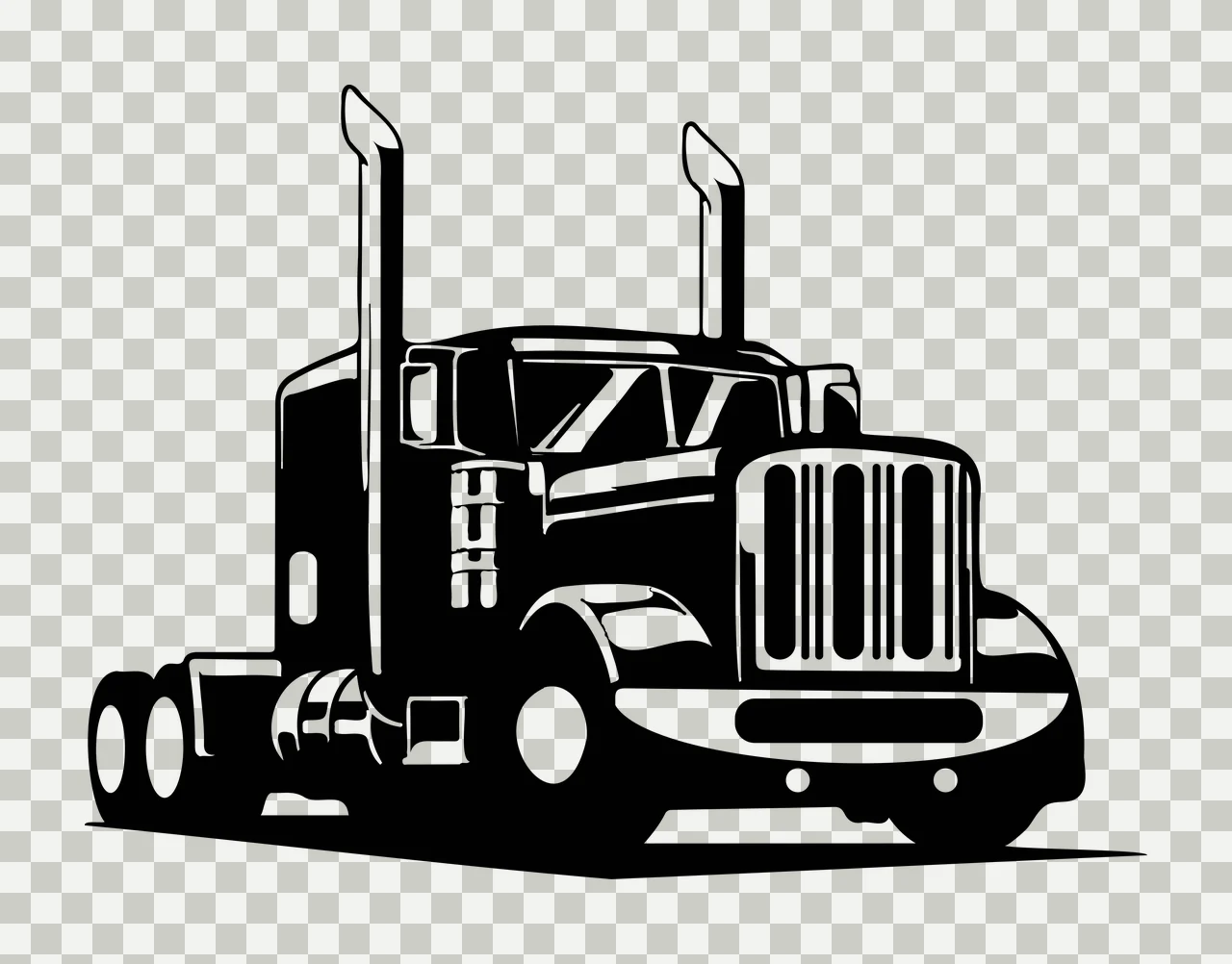 Semi Truck Black Silhouette Of Heavy stationary exhaust pipes transparency and detail preview thumbnail