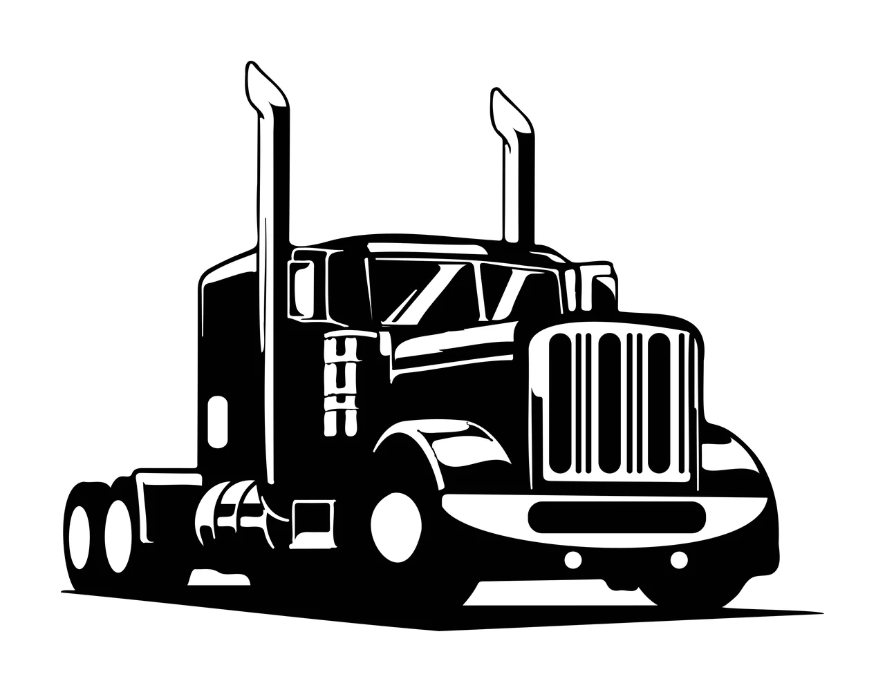Semi Truck Black Silhouette Of Heavy stationary exhaust pipes