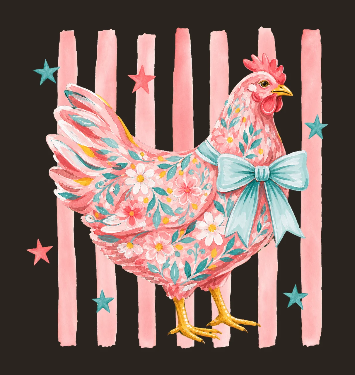 Summer Striped Floral Chicken sublimation Variation B contrast preview thumbnail