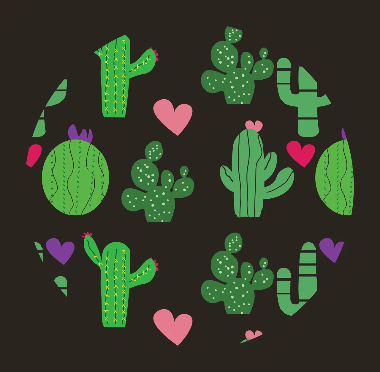 Keychain Cactus And Heart Pattern Design hearts silhouette contrast preview thumbnail
