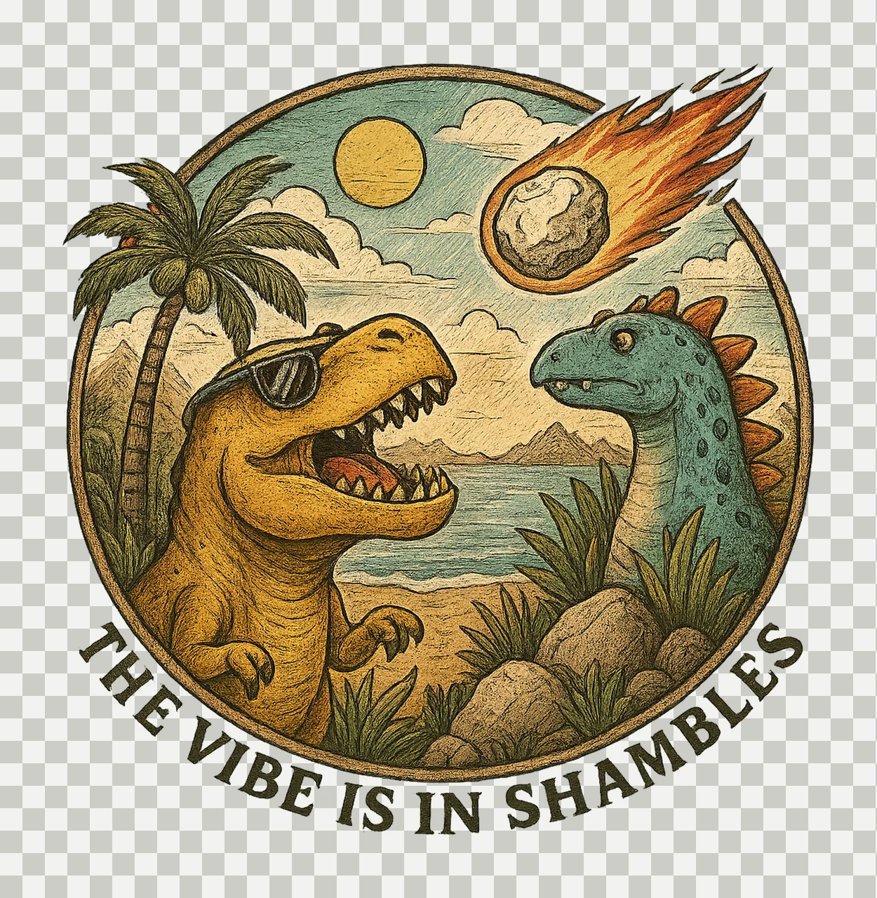 The Vibe Is In Shambles Funny Dinosaur Meme Vintage Mental transparency and detail preview thumbnail