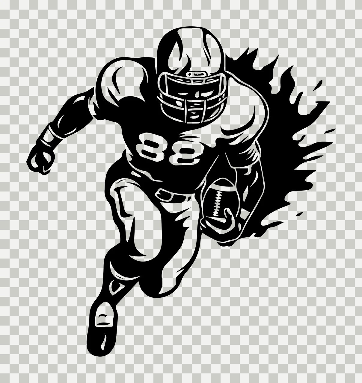 Football Player 88 Running With Number fire stencil black plain transparency and detail preview thumbnail