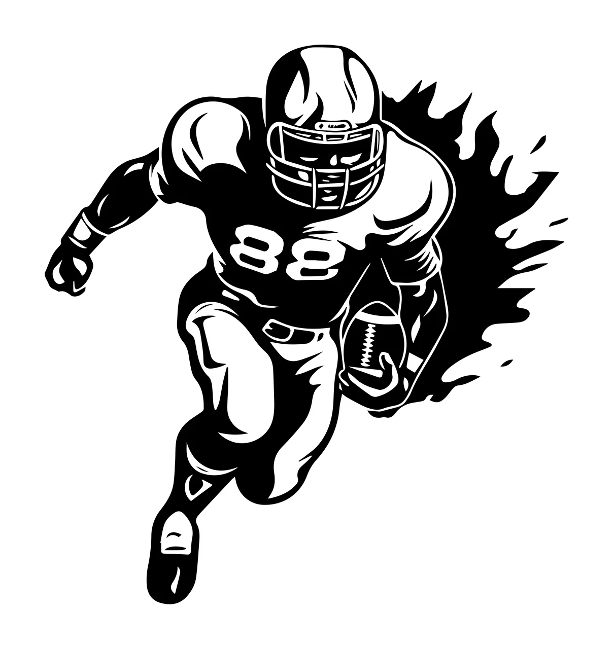 Football Player 88 Running With Number fire stencil black plain