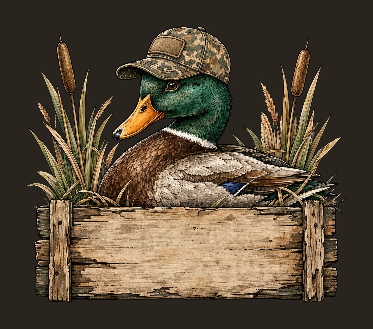 Mallard Duck wearing camo hat with name patch Variation B contrast preview thumbnail
