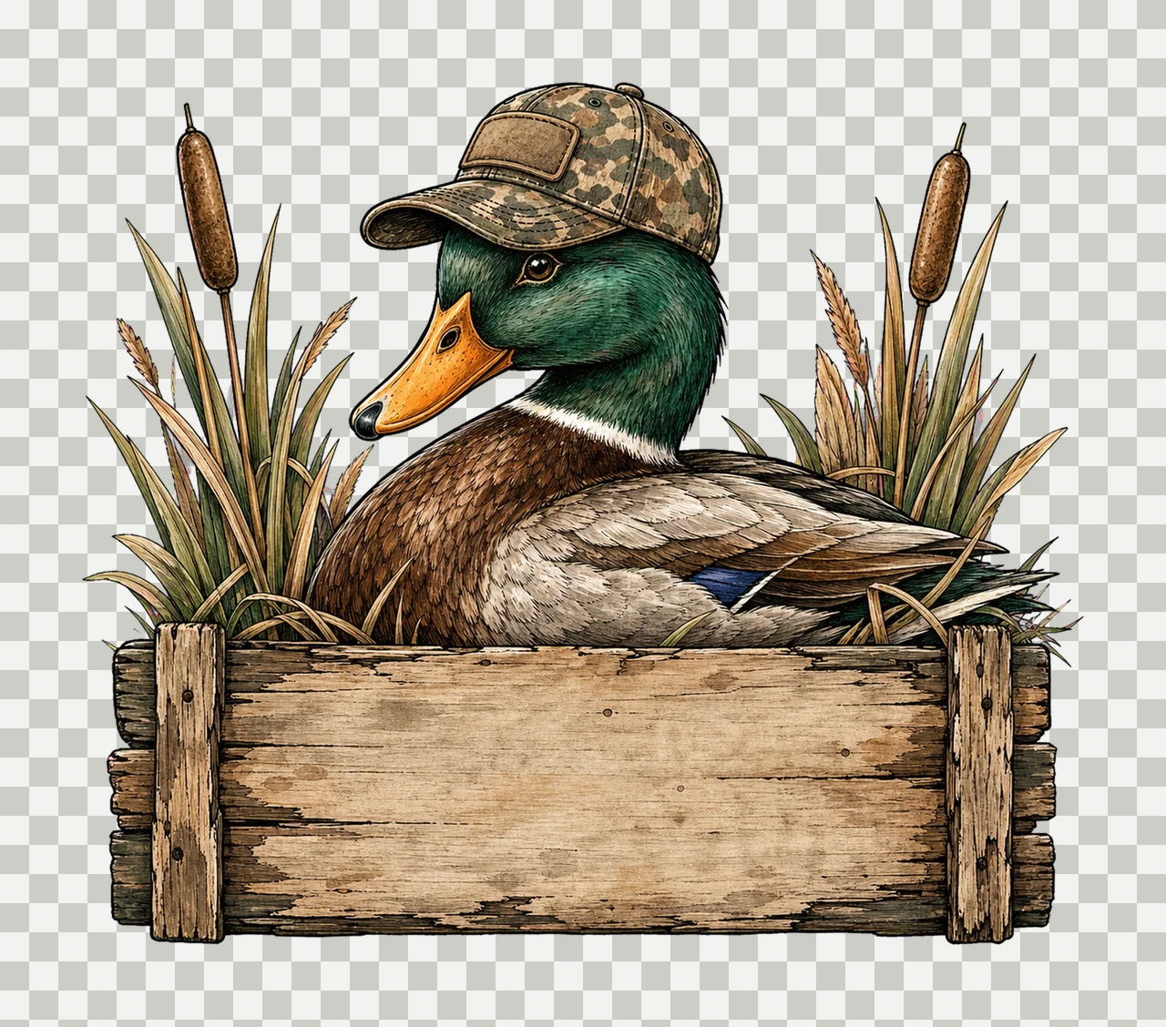 Mallard Duck wearing camo hat with name patch Variation B transparency and detail preview thumbnail