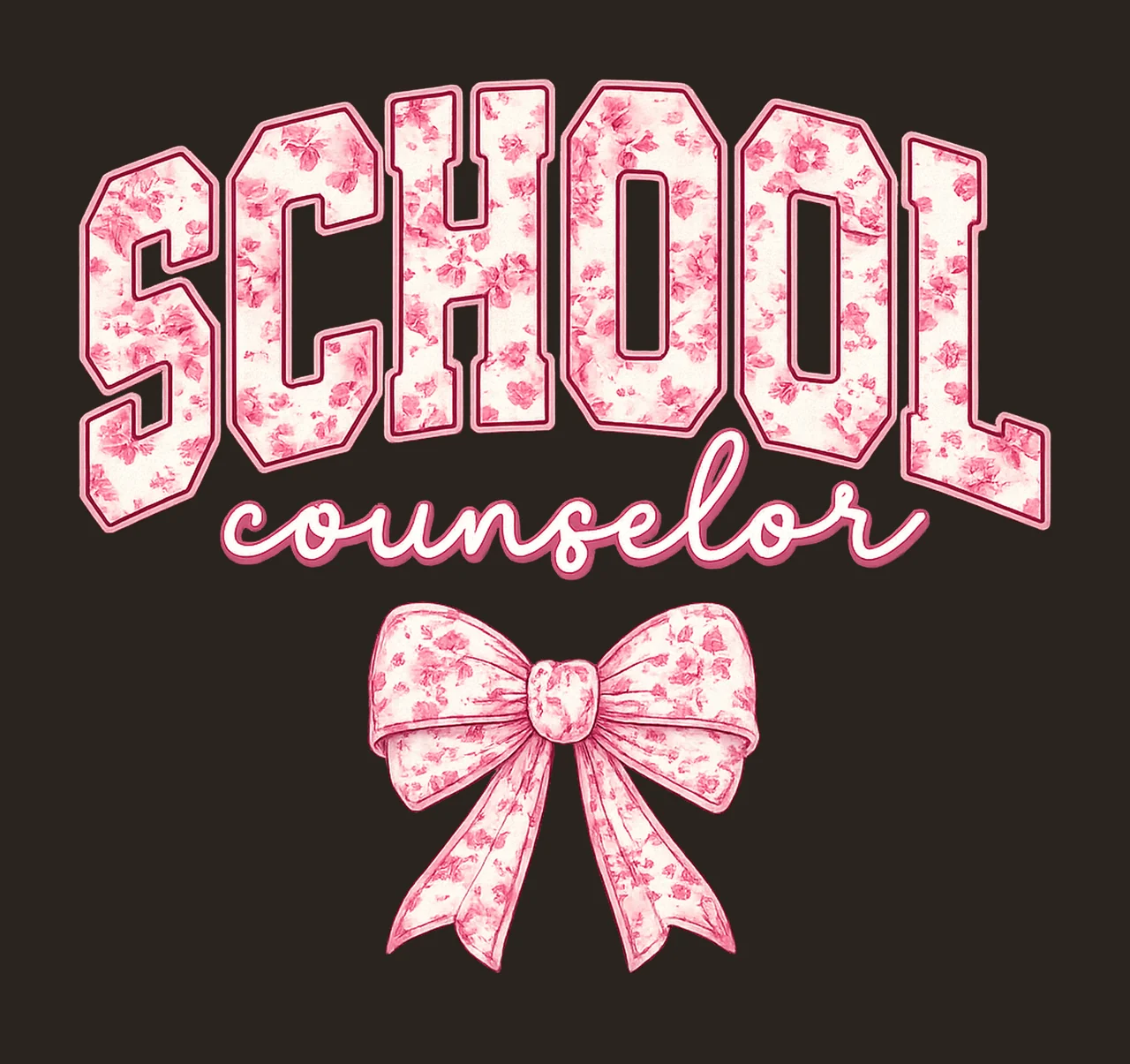 Chinoiserie School Counselor Floral Pink Bow Design Coquette contrast preview thumbnail