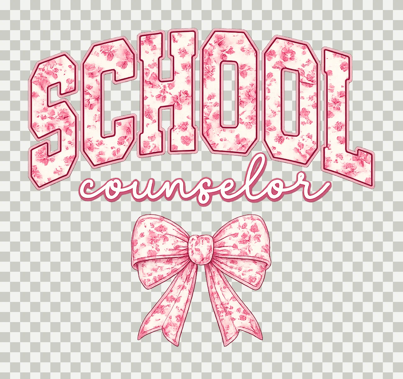 Chinoiserie School Counselor Floral Pink Bow Design Coquette transparency and detail preview thumbnail