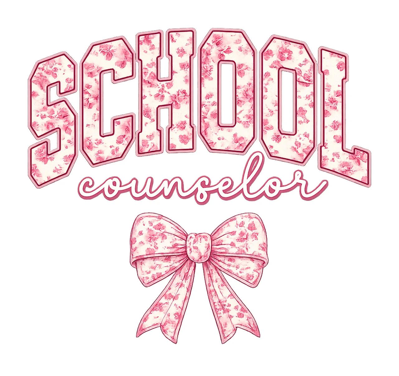 Chinoiserie School Counselor Floral Pink Bow Design Coquette