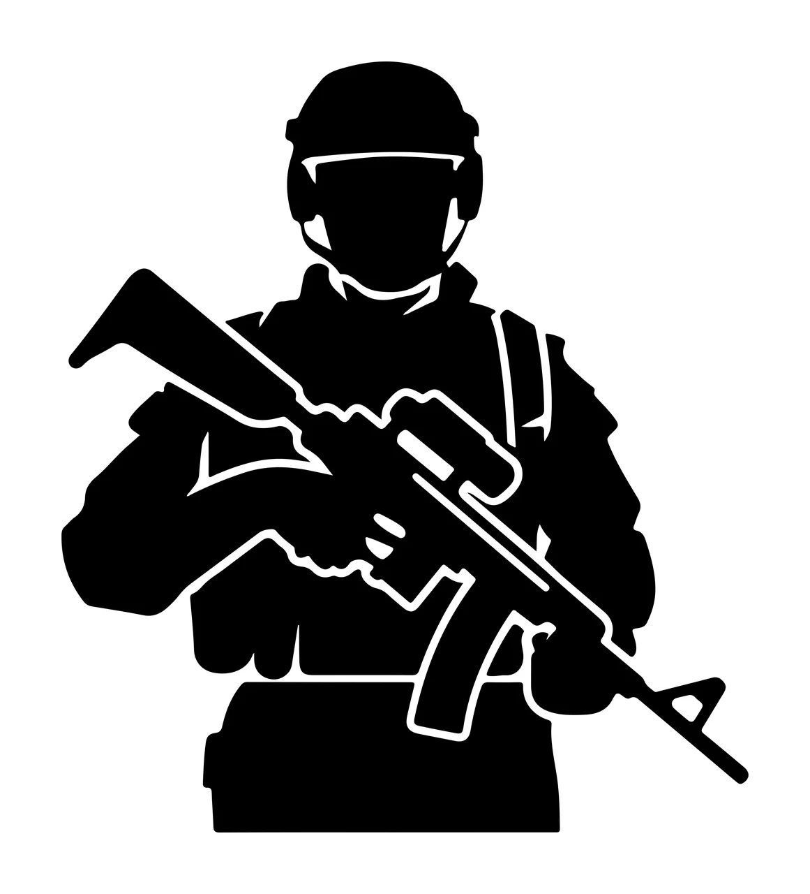 Silhouette Of Soldier Holding Rifle helmet black white weapon