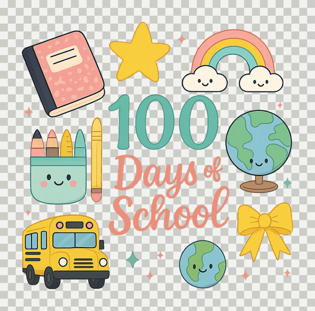 Happy 100 Days Of School Coquette Bow Kids Design 100 Days transparency and detail preview thumbnail