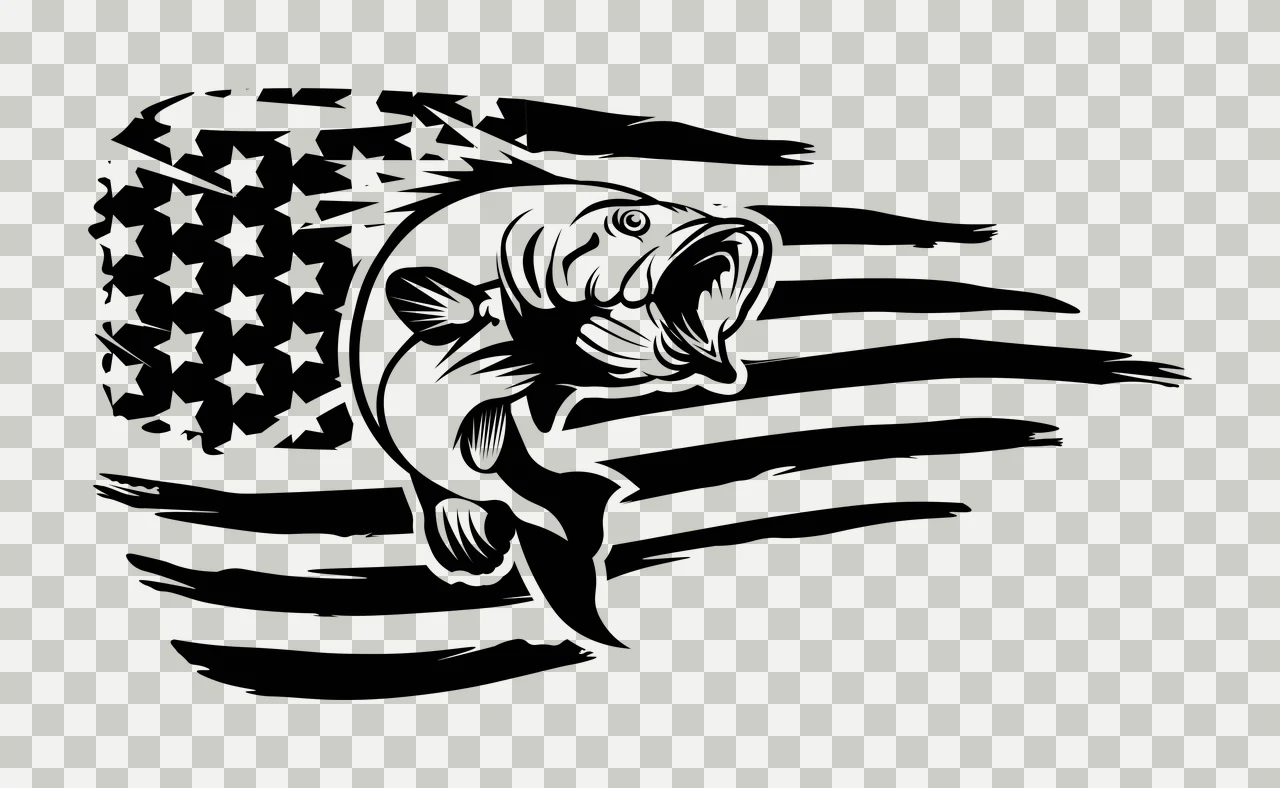 Fish Jumping Over American Flag Stripes leaping stars distressed transparency and detail preview thumbnail