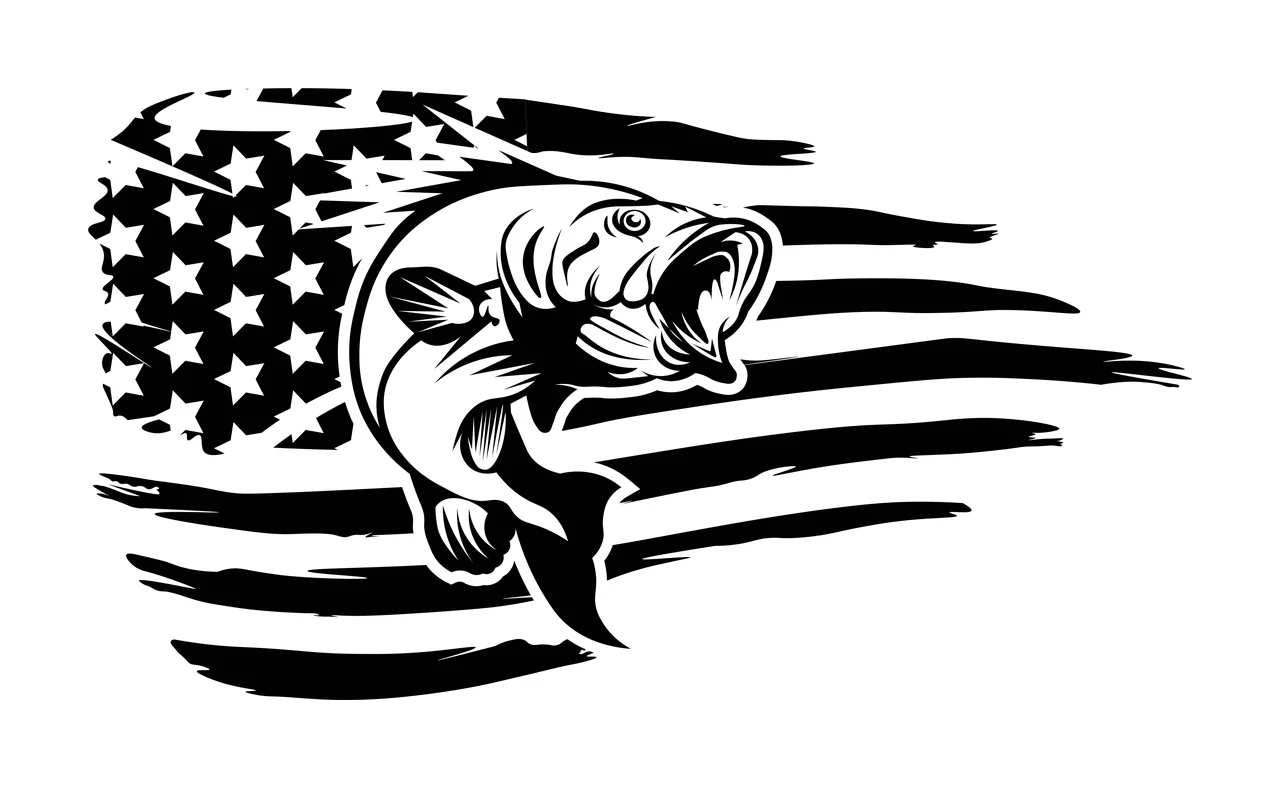 Fish Jumping Over American Flag Stripes leaping stars distressed