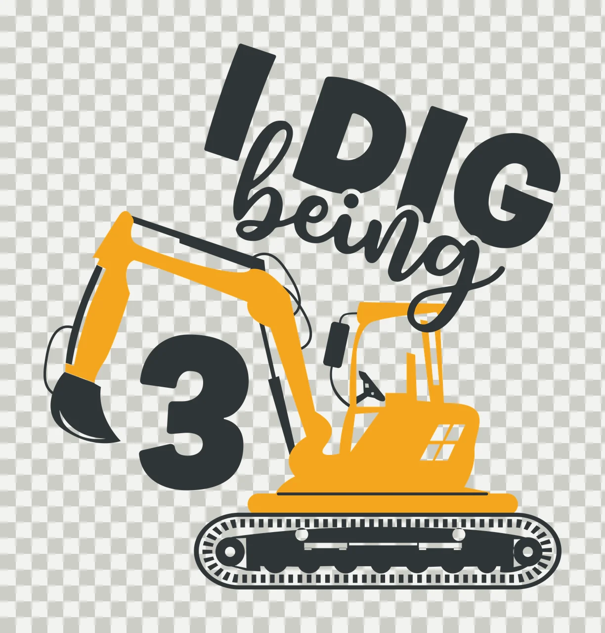 To I Dig Being 3 Excavator Illustration number silhouette black transparency and detail preview thumbnail