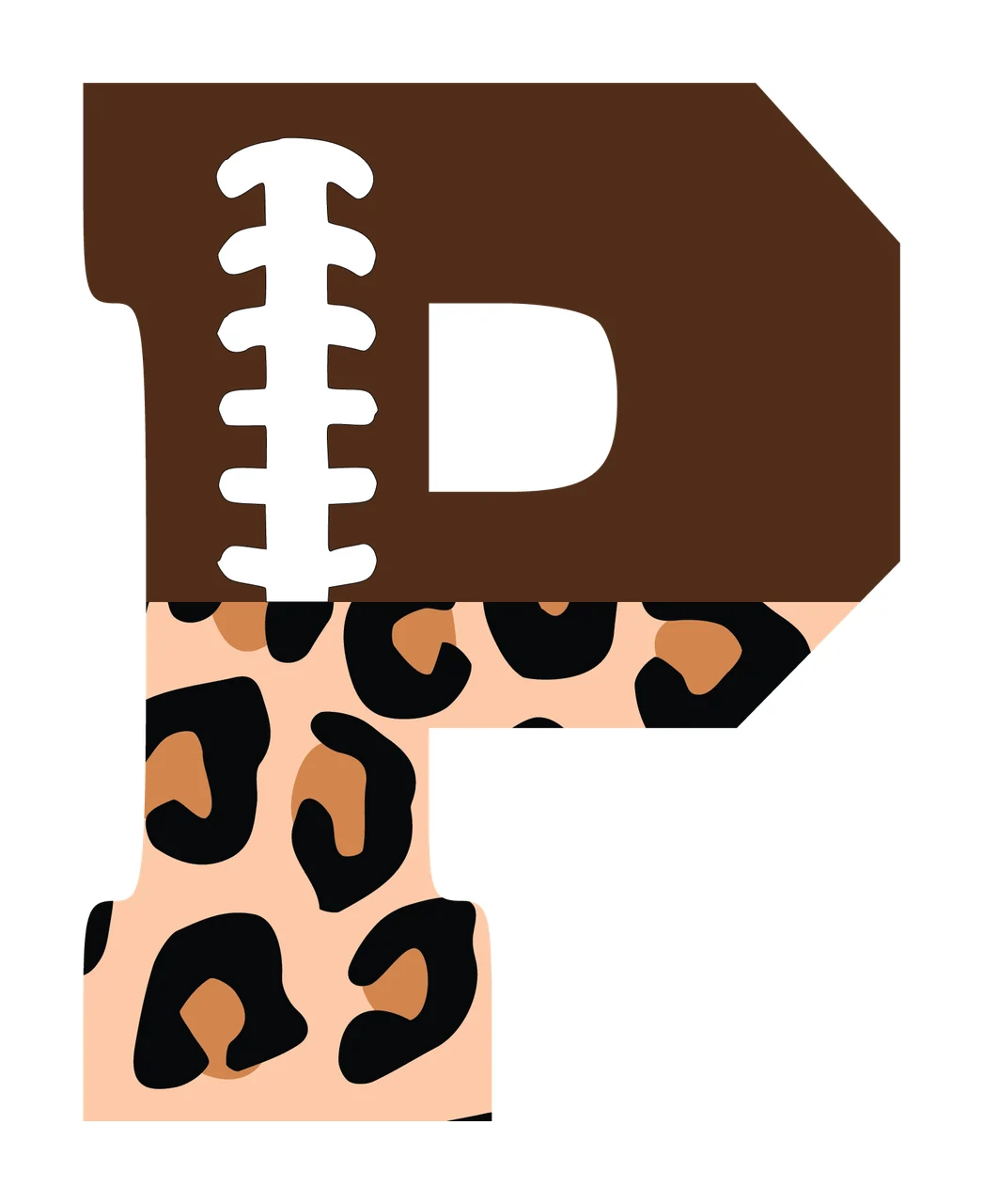 Letter P Brown Football Leopard Print