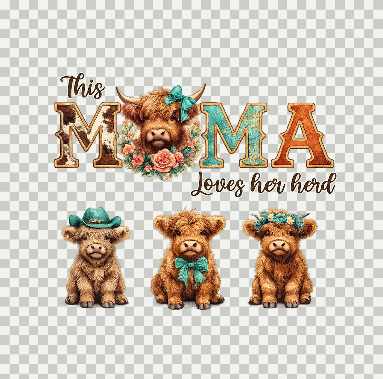 Custom Highland Cow Mom Design This Mama Loves Herd Western transparency and detail preview thumbnail