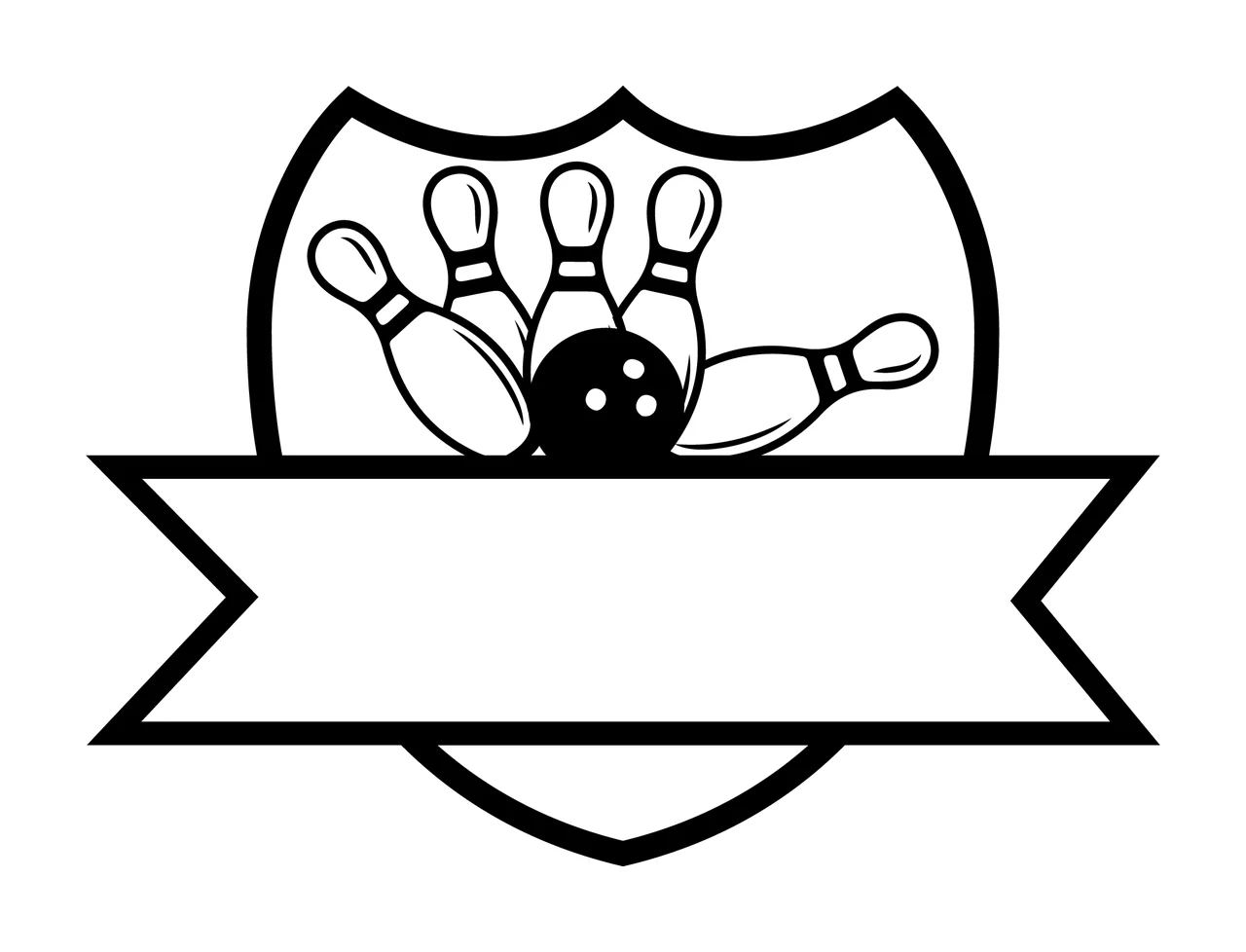 Bowling Pins And Ball With Shield Banner