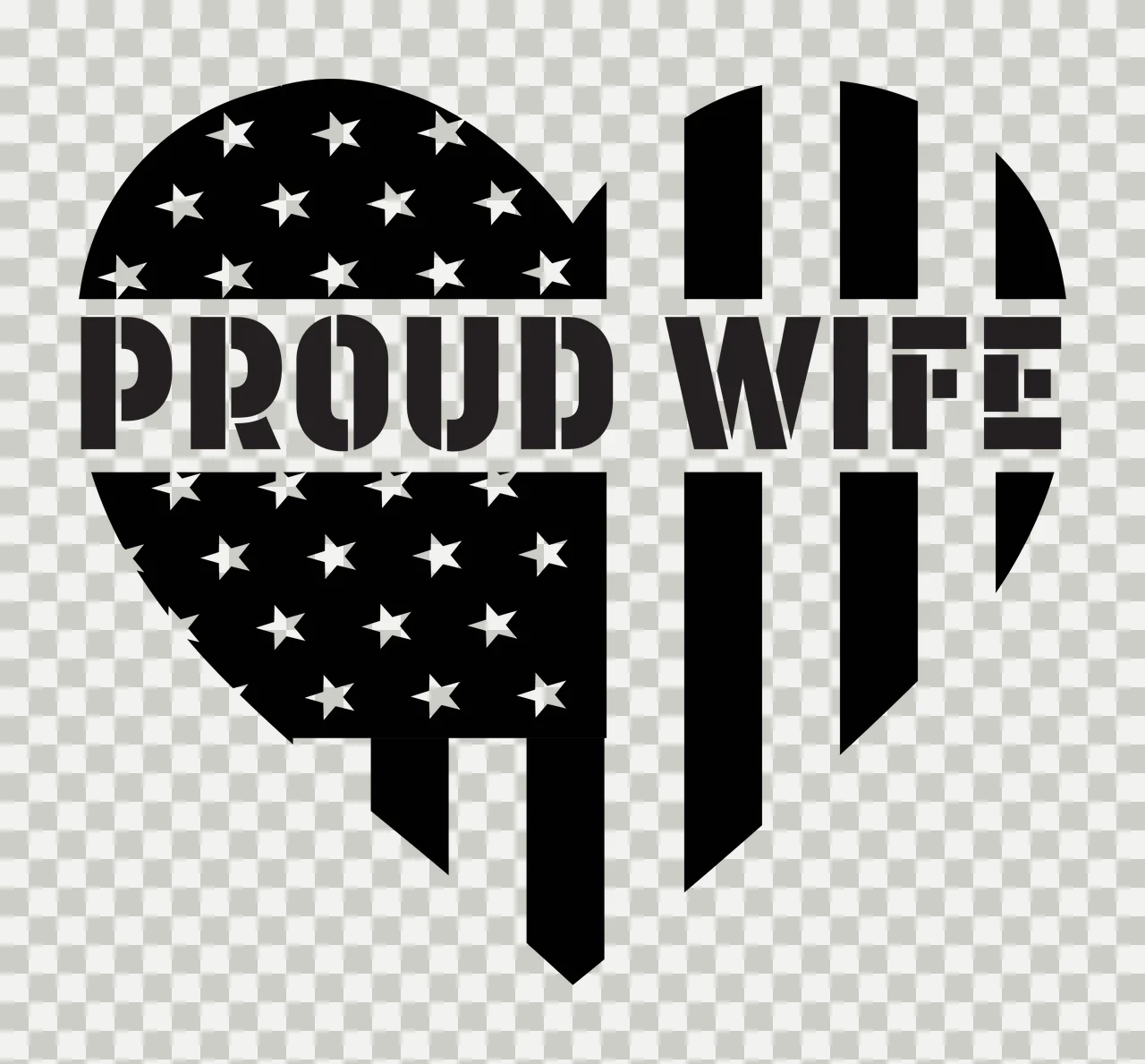 Heart Flag Proud Wife Shaped Graphic With Black shape stars transparency and detail preview thumbnail