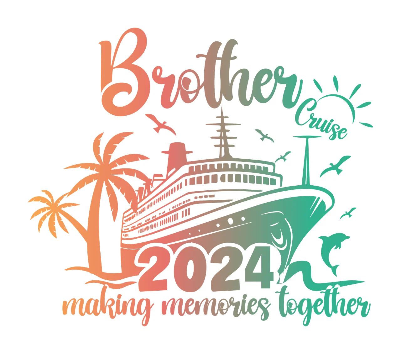 Cruise Memory Graphic ship and palm trees vacation design birds