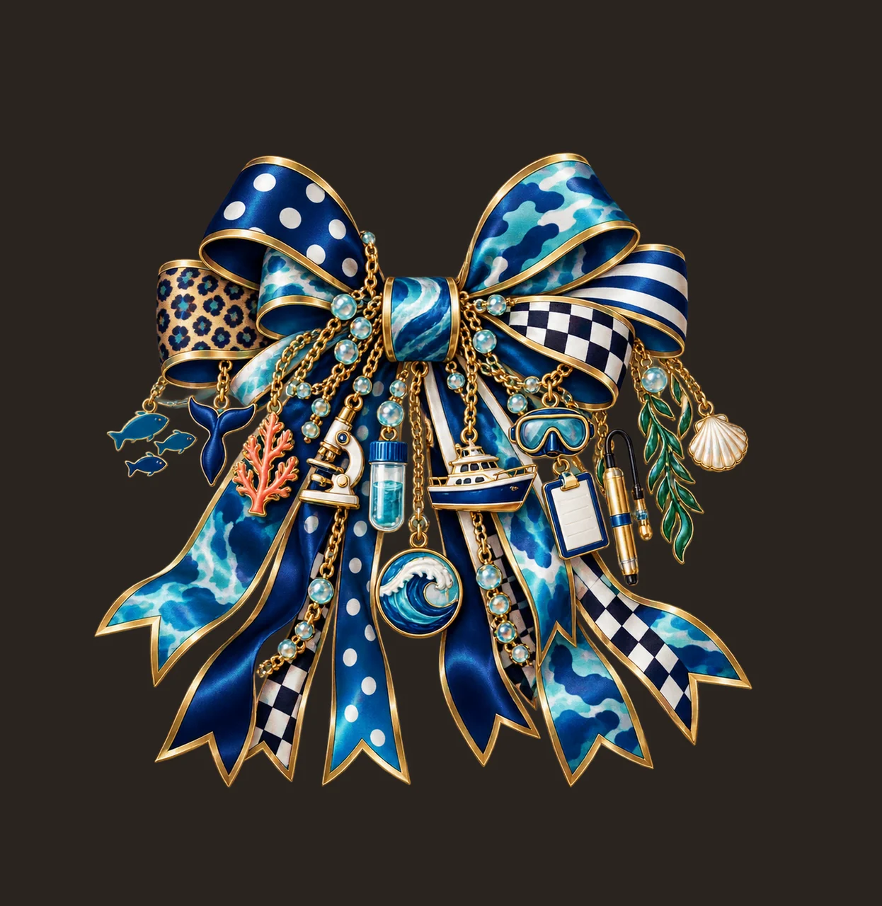 Marine Biologist Bow Charm PNG, Gold Chain Charms, Transparent Sublimation Design, Digital Download contrast preview thumbnail