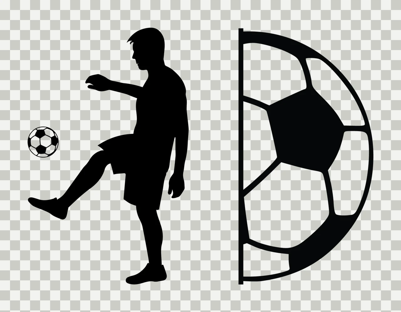 Soccer Player Juggling Ball And Sphere silhouette black white transparency and detail preview thumbnail