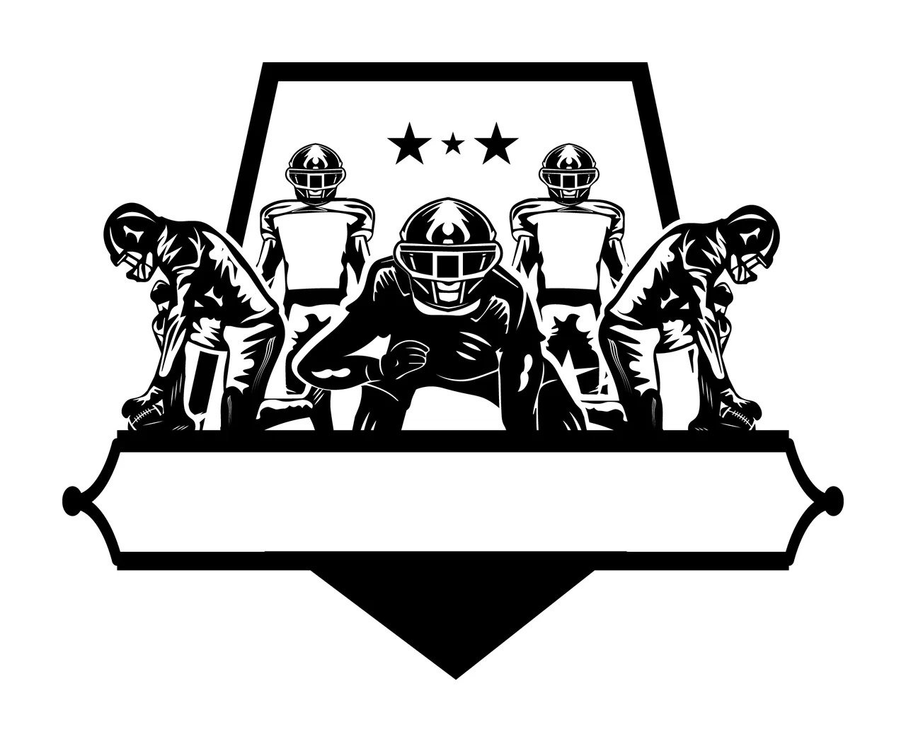 Football Players Team Shield Crest Graphic in formation helmets