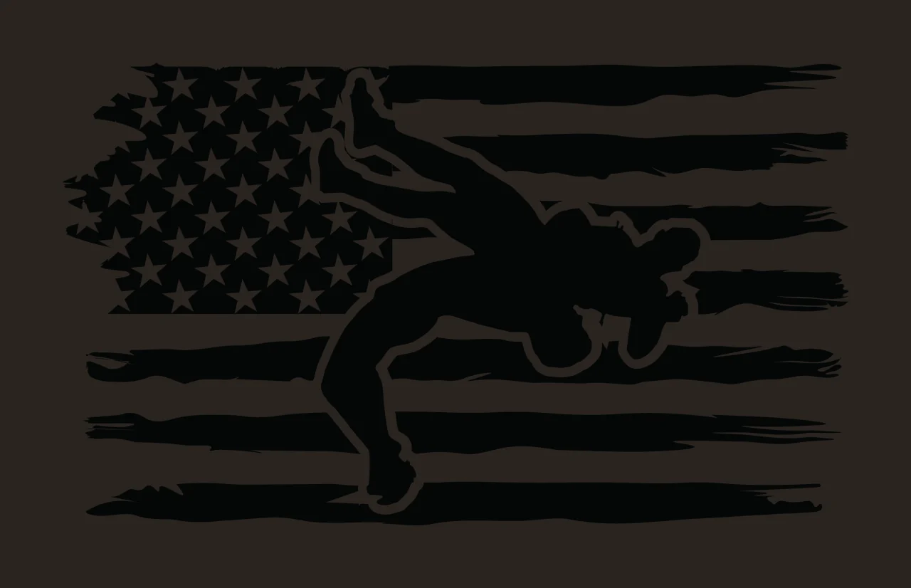 Wrestling Wrestler Silhouette On American Flag stripes stars contrast preview thumbnail